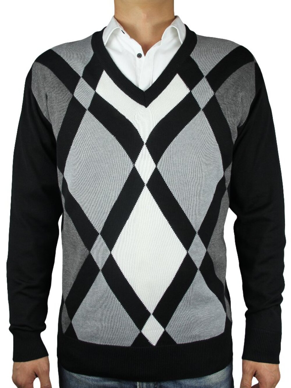 Mens Argyle V Neck L/S Sweater
